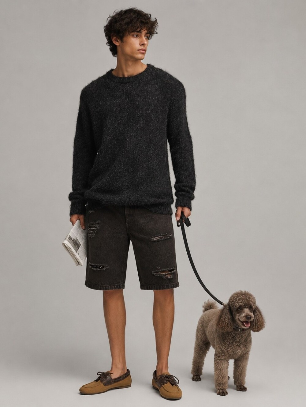 Alexander McQueen Men's Mohair Blend Charcoal Black Sweater, XL,Fitted Sleeves
